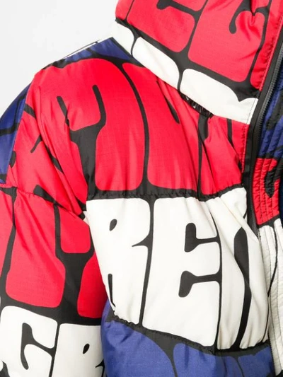 Shop Moncler Logo Print Padded Jacket In Blue ,red