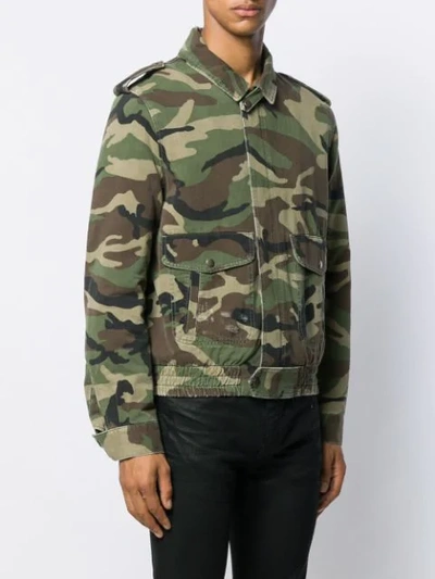 Shop Saint Laurent Camouflage Print Jacket In Green