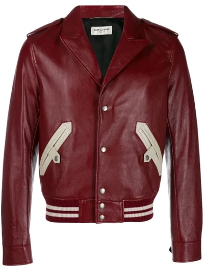 Shop Saint Laurent Notched Collar Bomber Jacket In Red