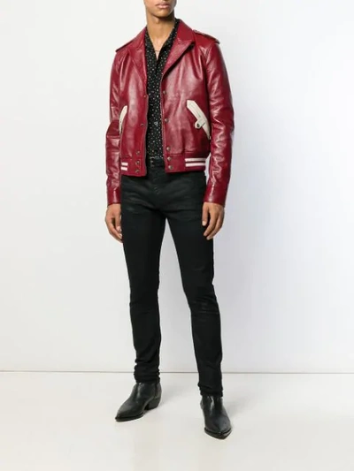 Shop Saint Laurent Notched Collar Bomber Jacket In Red