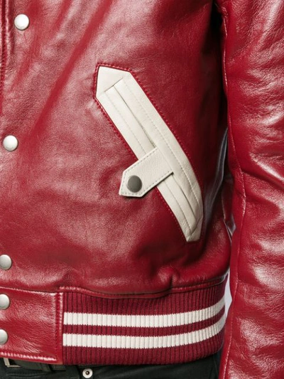 Shop Saint Laurent Notched Collar Bomber Jacket In Red