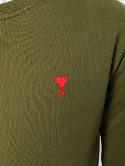 Shop Ami Alexandre Mattiussi Crew Neck Sweatshirt With Red Ami De Coeur Embroidery In Green