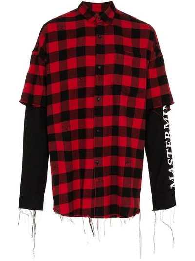 Shop Mastermind Japan Layered Check Cotton Shirt In Black