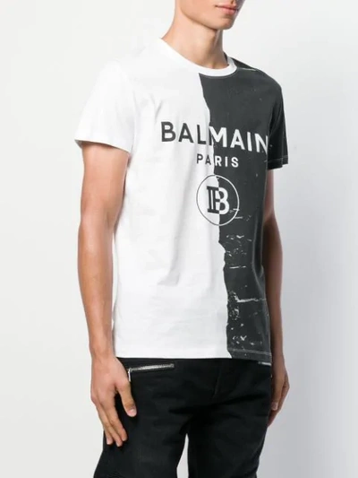 Shop Balmain Two-tone Logo Print T-shirt In White