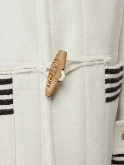 Shop Burberry Hooded Striped Duffle Coat In White