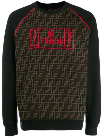 Shop Fendi Ff Print Embroidered Logo Sweater In Black