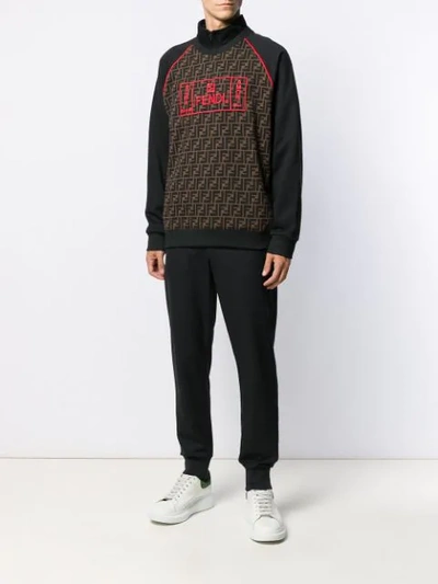 Shop Fendi Ff Print Embroidered Logo Sweater In Black