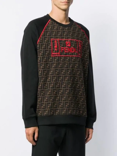 Shop Fendi Ff Print Embroidered Logo Sweater In Black