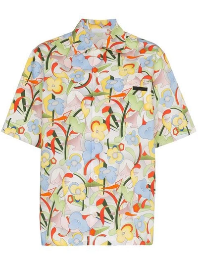 Shop Prada Flower Print Short Sleeved Shirt In F0322 Cedro