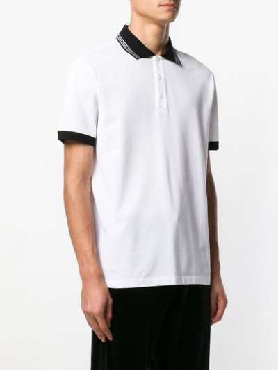 Shop Versace Logo Collar Polo Shirt In White