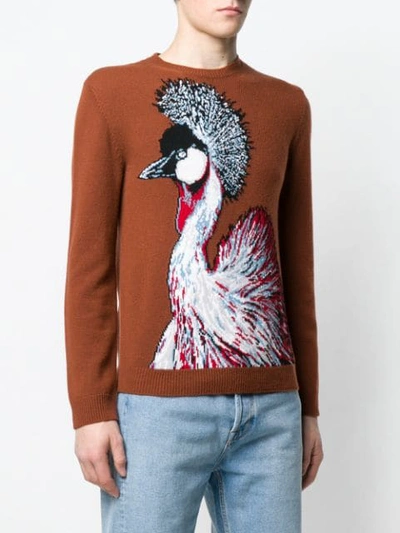Shop Valentino Bird Intarsia Knit Sweater In Brown