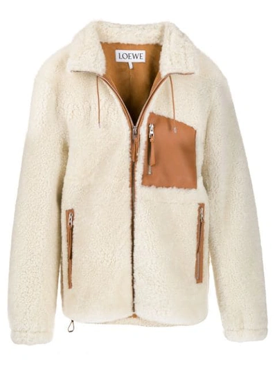 Shop Loewe Shearling-jacke Mit Reissverschluss In Neutrals