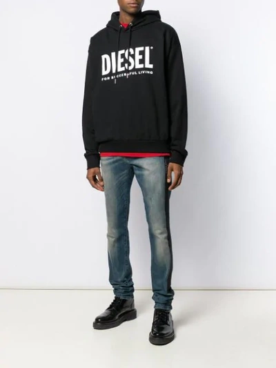 Shop Diesel Logo Hoodie In Black