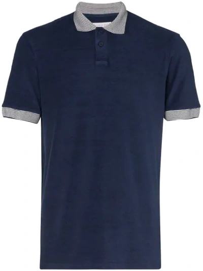 Shop Orlebar Brown Jarrett Striped-collar Polo Shirt In Blue