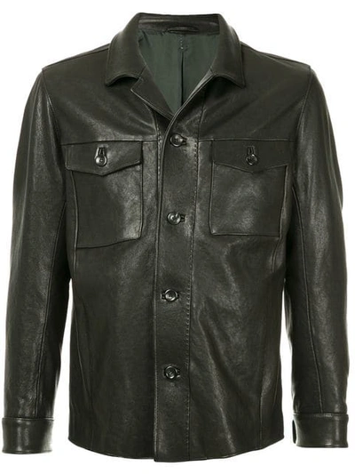 Shop Ajmone Nubuck Leather Jacket - Black