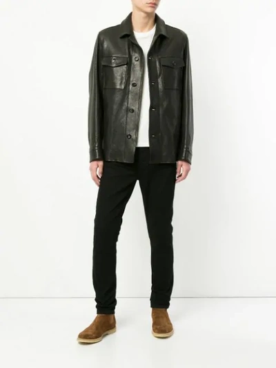 Shop Ajmone Nubuck Leather Jacket - Black