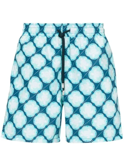 Shop Vilebrequin Moorea Turtle Print Swim Shorts In Blue