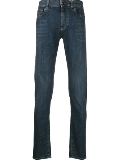 Shop Canali Faded Straight-leg Jeans In Blue