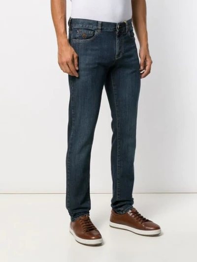 Shop Canali Faded Straight-leg Jeans In Blue