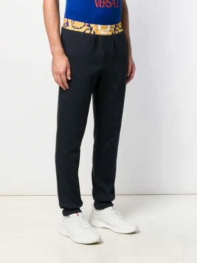 Shop Versace Baroque Printed Waist Track Pants In Blue