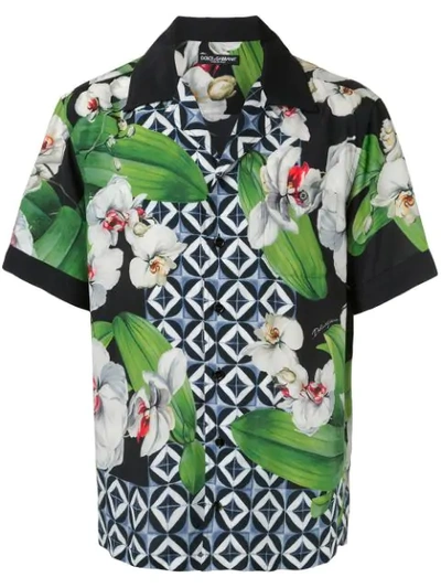 Shop Dolce & Gabbana Orchid-print Hawaii Shirt In Green