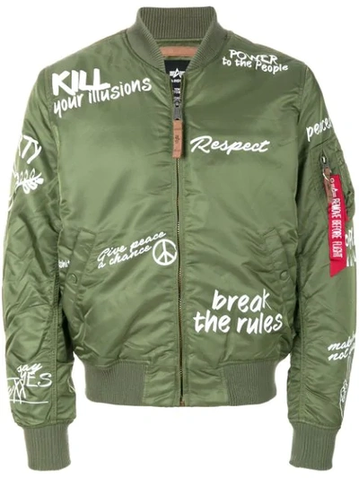 Shop Alpha Industries Printed Bomber Jacket In Green