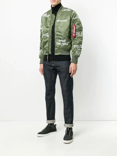 Shop Alpha Industries Printed Bomber Jacket In Green