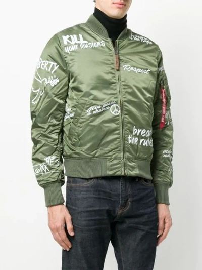 Shop Alpha Industries Printed Bomber Jacket In Green