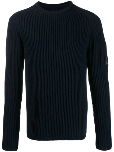 Shop C.p. Company Ribbed Lens Detail Jumper In Blue
