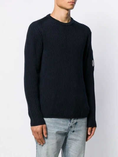 Shop C.p. Company Ribbed Lens Detail Jumper In Blue