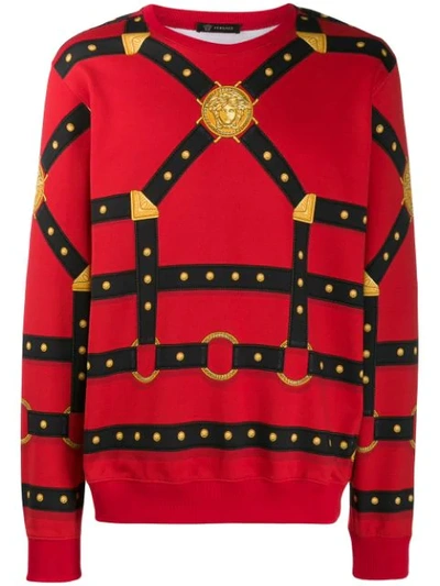 Shop Versace Harness Print Sweatshirt In Red