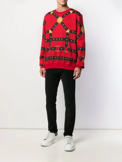 Shop Versace Harness Print Sweatshirt In Red