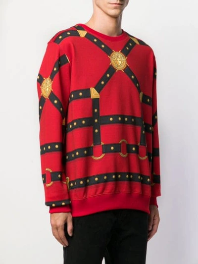 Shop Versace Harness Print Sweatshirt In Red