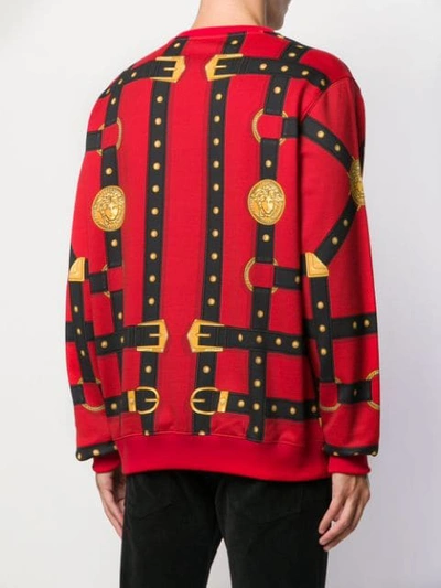 Shop Versace Harness Print Sweatshirt In Red