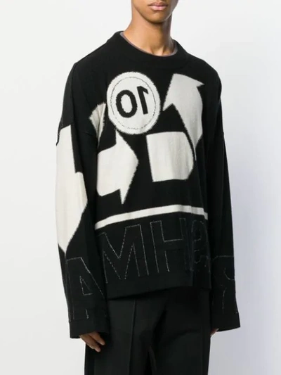 Shop Maison Margiela Recycled Logo Knitted Crewneck Sweater In 900j Black+white Inlay