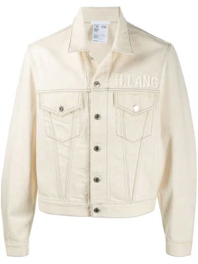 Shop Helmut Lang Embroidered Logo Denim Jacket In White