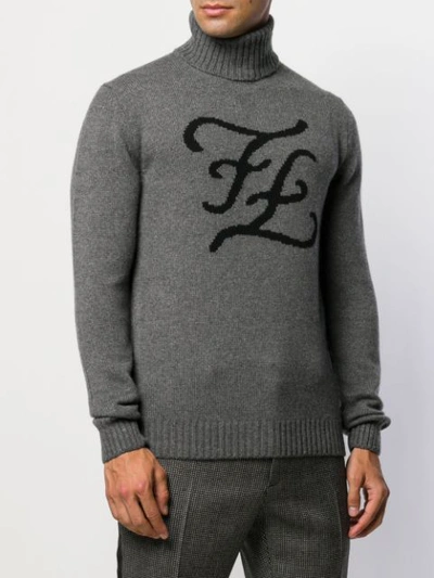 Shop Fendi Karligraphy Roll-neck Jumper In Grey