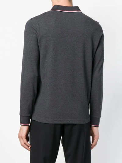 Shop Moncler Long Sleeve Polo Shirt - Grey