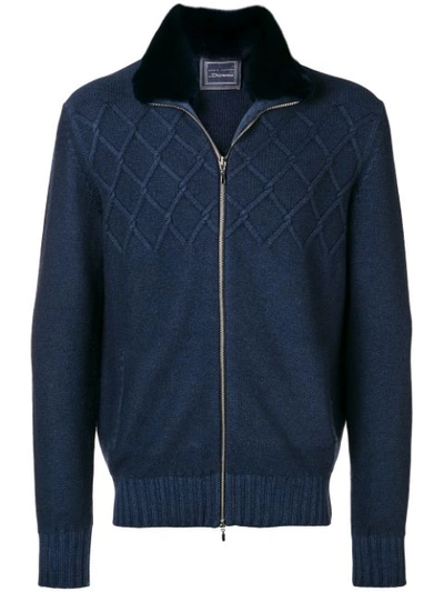 Shop Doriani Cashmere Cashmere Fur Collar Cardigan In Blue