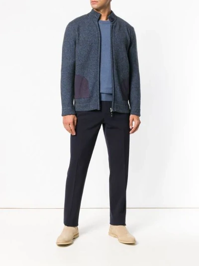 Shop Doriani Cashmere Knitted High Neck Cardigan In Blue