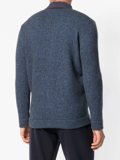 Shop Doriani Cashmere Knitted High Neck Cardigan In Blue