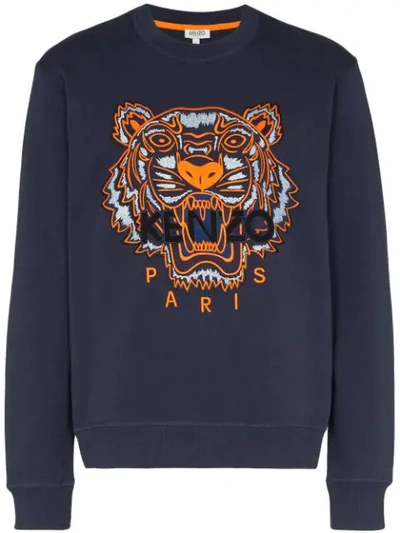 Shop Kenzo Tiger Embroidered Sweatshirt In Blue