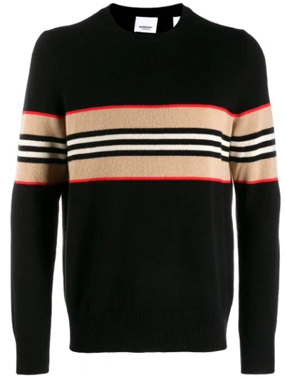 BURBERRY CASHMERE ICON STRIPE SWEATER - 黑色