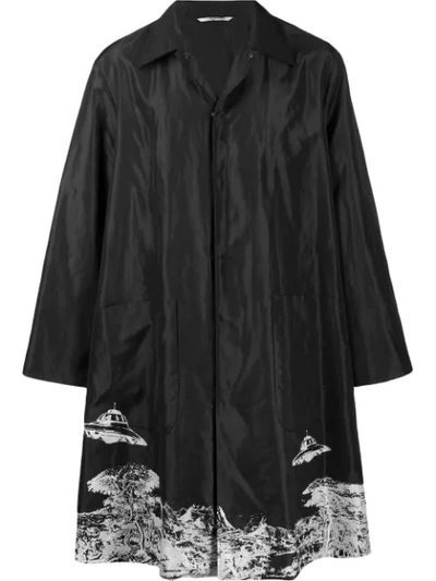 Shop Valentino X Undercover Time Traveller Print Overcoat In Black