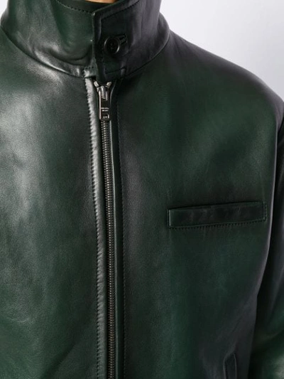 Shop Prada Leather Bomber Style Jacket In  Green