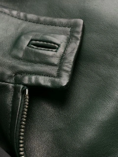 Shop Prada Leather Bomber Style Jacket In  Green