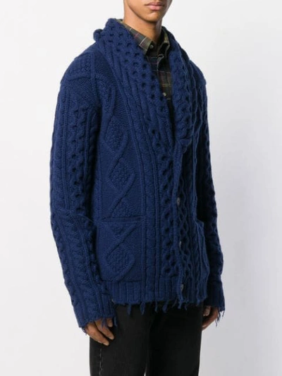Shop Alanui Fisherman Cable Knit Cardigan In Blue