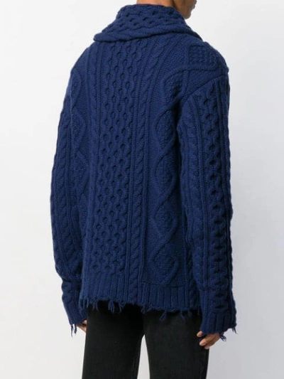Shop Alanui Fisherman Cable Knit Cardigan In Blue