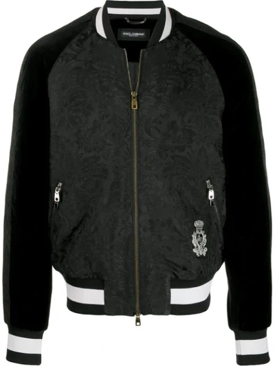 Shop Dolce & Gabbana "king" Jacquard Print Bomber Jacket In Black