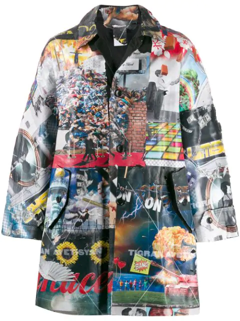 Tigran Avetisyan Printed Raincoat In Black Modesens